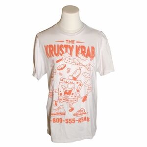 Vintage Nickelodeon Krusty Krab SpongeBob 100%Cotton White Tee Size Medium